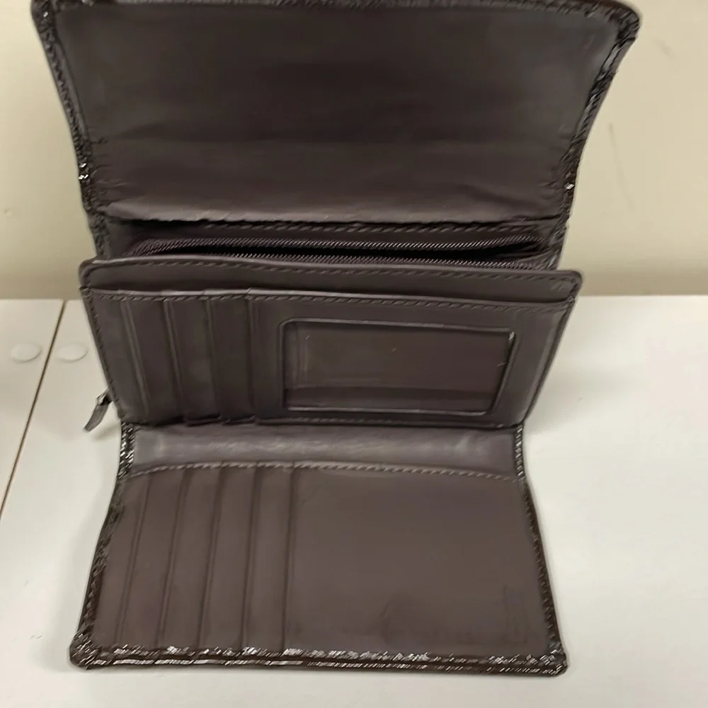 Coach Brown Signature Canvas and Leather Buckle Flap Compact Wallet